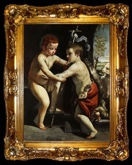 framed  Guido Cagnacci Jesus and John the Baptist as children, ta009-2